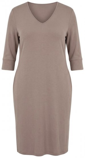 Ulla Popken 841952 Robe sweat à col V Marron clair - Robes - Robes pour toutes les tailles