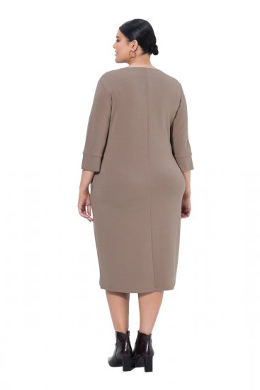 Ulla Popken 841952 Robe sweat à col V Marron clair - Robes - Robes pour toutes les tailles