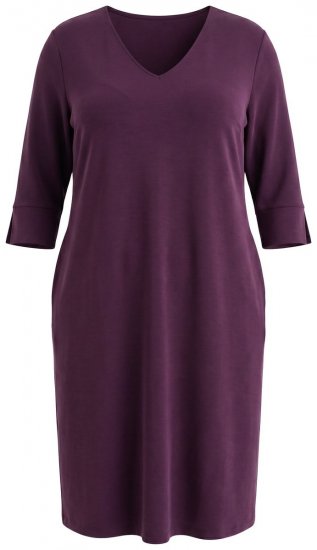 Ulla Popken 841952 Robe sweat à manches 3/4 Prune - Robes midi - Robes midi grande taille