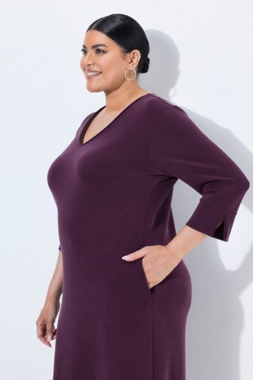 Ulla Popken 841952 Robe sweat à manches 3/4 Prune - Robes midi - Robes midi grande taille