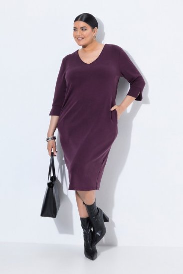 Ulla Popken 841952 Robe sweat à manches 3/4 Prune - Robes midi - Robes midi grande taille