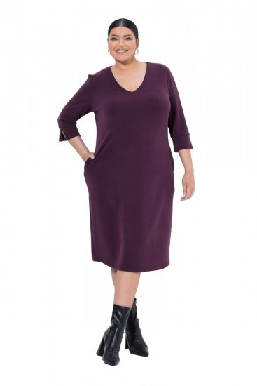 Ulla Popken 841952 Robe sweat à manches 3/4 Prune - Robes midi - Robes midi grande taille