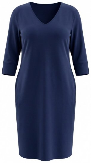 Ulla Popken 841952 Robe sweat à col V Bleu marine - Robes - Robes pour toutes les tailles
