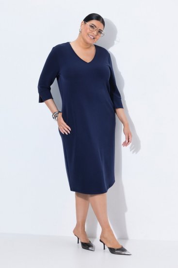 Ulla Popken 841952 Robe sweat à col V Bleu marine - Robes - Robes pour toutes les tailles