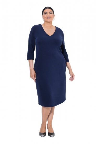 Ulla Popken 841952 Robe sweat à col V Bleu marine - Robes - Robes pour toutes les tailles