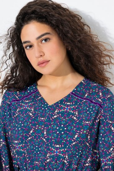 Ulla Popken 842153 Robe mi-longue imprimée Pétrole - Robes midi - Robes midi grande taille