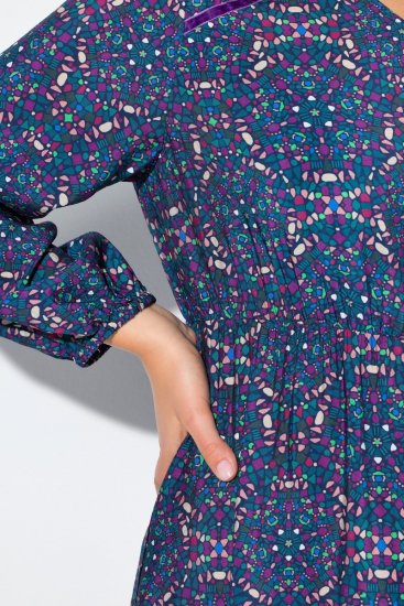 Ulla Popken 842153 Robe mi-longue imprimée Pétrole - Robes midi - Robes midi grande taille
