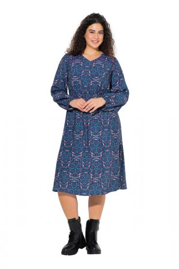 Ulla Popken 842153 Robe mi-longue imprimée Pétrole - Robes midi - Robes midi grande taille