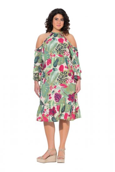 Ulla Popken 842471 Robe trapèze à manches 3/4 Champagne - Robes - Robes pour toutes les tailles