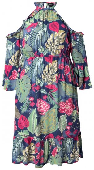 Ulla Popken 842471 Robe mi-longue imprimée Bleu marine - Robes midi - Robes midi grande taille