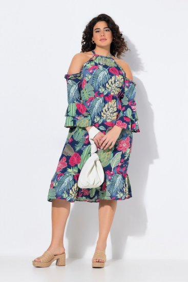 Ulla Popken 842471 Robe mi-longue imprimée Bleu marine - Robes midi - Robes midi grande taille