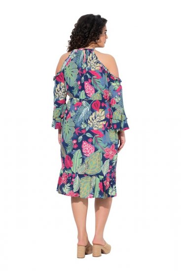 Ulla Popken 842471 Robe mi-longue imprimée Bleu marine - Robes midi - Robes midi grande taille