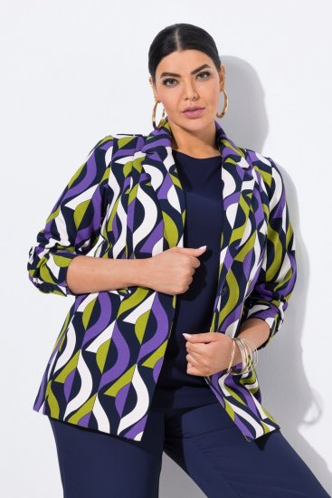 Ulla Popken 842680 Blazer imprimé en jersey punto di Roma Bleu marine - Blazers - Blazers grande taille pour femme