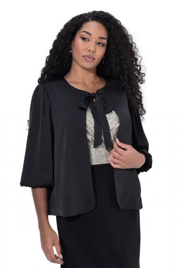 Ulla Popken 842712 Blazer court à nouer à manches volantées Noir - Blazers - Blazers grande taille pour femme
