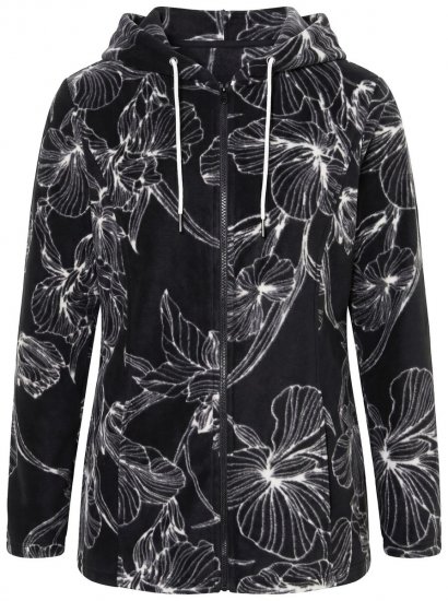 Ulla Popken 842758 Veste polaire fleurie à capuche Noir - Vêtements en laine polaire - 