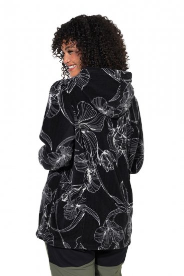 Ulla Popken 842758 Veste polaire fleurie à capuche Noir - Vêtements en laine polaire - 