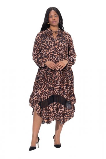 Ulla Popken 842979 Robe à imprimé animal Marron - Robes midi - Robes midi grande taille