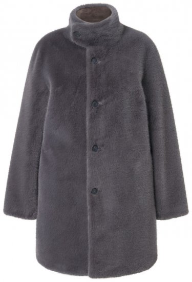 Ulla Popken 843003 Manteau en fausse fourrure à col montant Gris - Manteaux - Manteaux femme grande taille