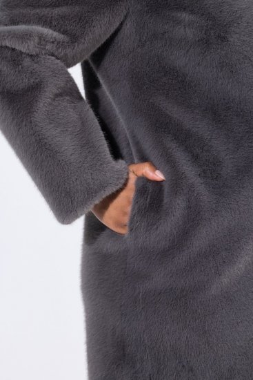 Ulla Popken 843003 Manteau en fausse fourrure à col montant Gris - Manteaux - Manteaux femme grande taille