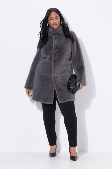 Ulla Popken 843003 Manteau en fausse fourrure à col montant Gris - Manteaux - Manteaux femme grande taille