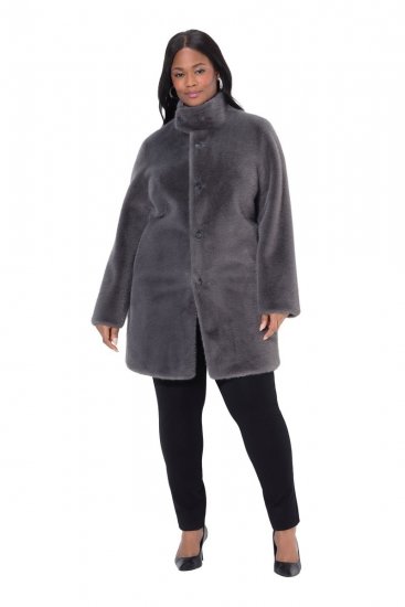 Ulla Popken 843003 Manteau en fausse fourrure à col montant Gris - Manteaux - Manteaux femme grande taille