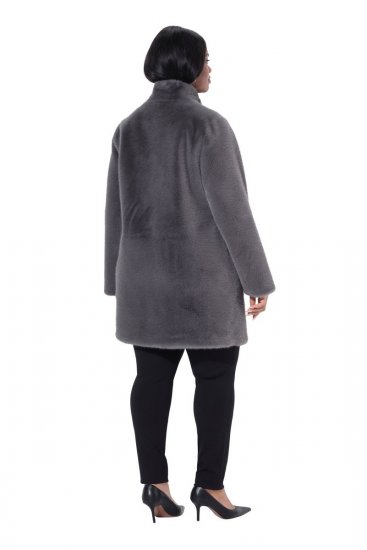 Ulla Popken 843003 Manteau en fausse fourrure à col montant Gris - Manteaux - Manteaux femme grande taille