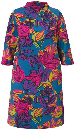Ulla Popken 843180 Robe en jersey fleurie Pétrole - Robes - Robes pour toutes les tailles