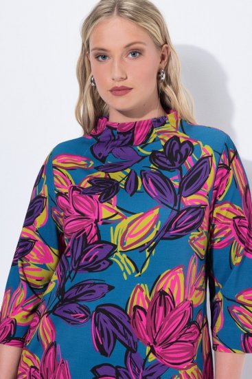 Ulla Popken 843180 Robe en jersey fleurie Pétrole - Robes - Robes pour toutes les tailles