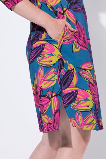Ulla Popken 843180 Robe en jersey fleurie Pétrole - Robes - Robes pour toutes les tailles
