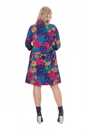 Ulla Popken 843180 Robe en jersey fleurie Pétrole - Robes - Robes pour toutes les tailles