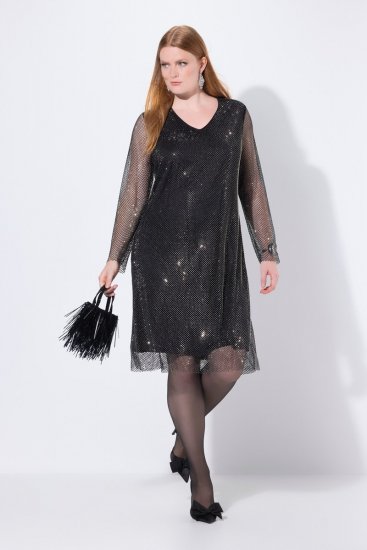 Ulla Popken 843232 Robe à sequins Gris - Robes de soirée - Robes de soirée grande taille