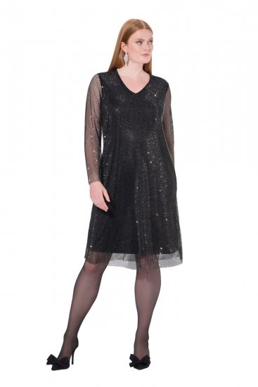 Ulla Popken 843232 Robe à sequins Gris - Robes de soirée - Robes de soirée grande taille