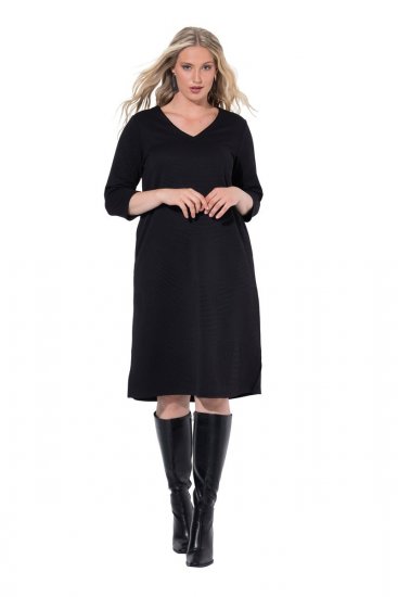 Ulla Popken 843326 Robe sweat à manches 3/4 Noir - Robes sweat - 