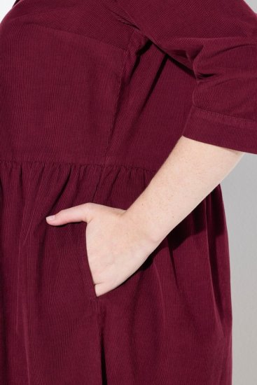 Ulla Popken 843383 Robe en velours côtelé à manches 3/4 Bordeaux - Robes maxi - Robes maxi grande taille