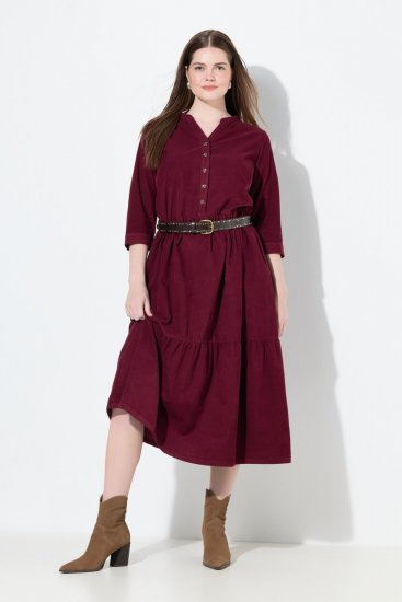 Ulla Popken 843383 Robe en velours côtelé à manches 3/4 Bordeaux - Robes maxi - Robes maxi grande taille