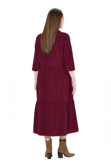 Ulla Popken 843383 Robe en velours côtelé à manches 3/4 Bordeaux - Robes maxi - Robes maxi grande taille