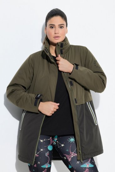 Ulla Popken 843480 Manteau technique HYPRAR bicolore à capuche Vert olive - Manteaux - Manteaux femme grande taille