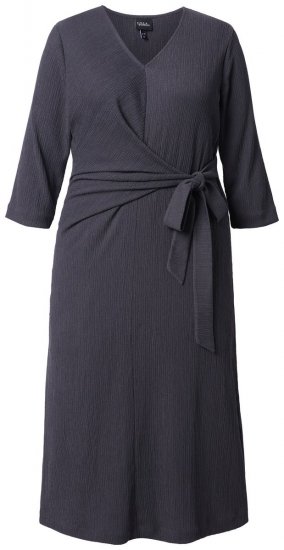 Ulla Popken 843595 Robe portefeuille à manches 3/4 Gris chiné - Robes midi - Robes midi grande taille