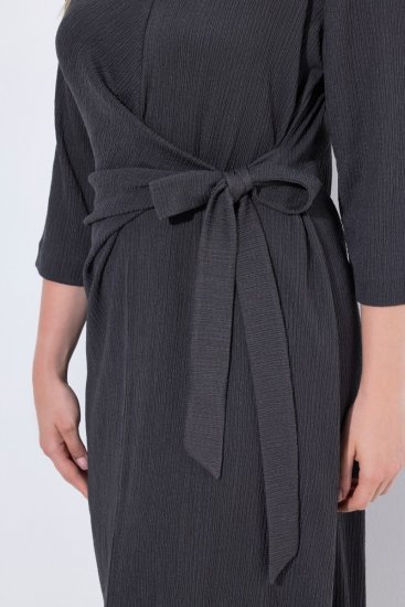 Ulla Popken 843595 Robe portefeuille à manches 3/4 Gris chiné - Robes midi - Robes midi grande taille
