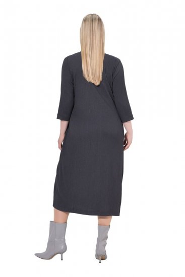 Ulla Popken 843595 Robe portefeuille à manches 3/4 Gris chiné - Robes midi - Robes midi grande taille
