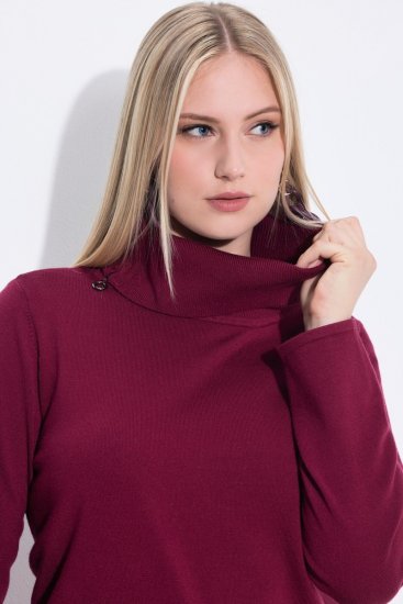 Ulla Popken 843627 Robe en maille à manches longues et col roulé Bordeaux - Robes midi - Robes midi grande taille