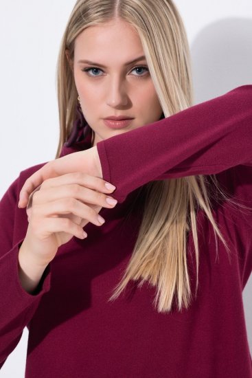 Ulla Popken 843627 Robe en maille à manches longues et col roulé Bordeaux - Robes midi - Robes midi grande taille