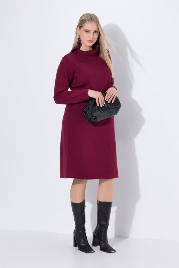 Ulla Popken 843627 Robe en maille à manches longues et col roulé Bordeaux - Robes midi - Robes midi grande taille