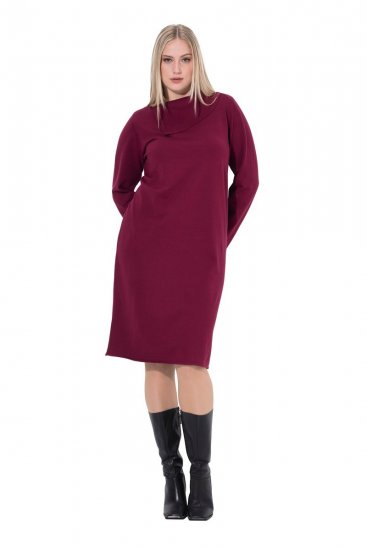 Ulla Popken 843627 Robe en maille à manches longues et col roulé Bordeaux - Robes midi - Robes midi grande taille