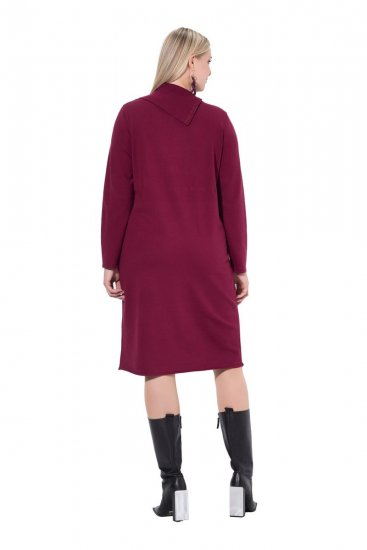 Ulla Popken 843627 Robe en maille à manches longues et col roulé Bordeaux - Robes midi - Robes midi grande taille