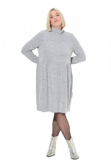 Ulla Popken 844233 Robe en maille à manches longues et col roulé Gris chiné - Robes en maille - 