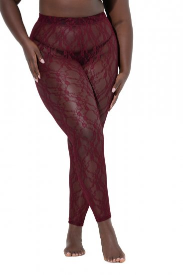 Ulla Popken 844543 Collant en dentelle Bordeaux - Collants & chaussettes - 