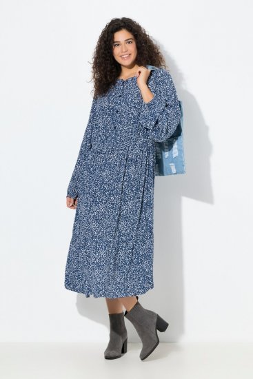 Ulla Popken 844594 Robe mi-longue fleurie Bleu marine - Robes midi - Robes midi grande taille