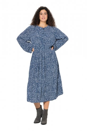 Ulla Popken 844594 Robe mi-longue fleurie Bleu marine - Robes midi - Robes midi grande taille