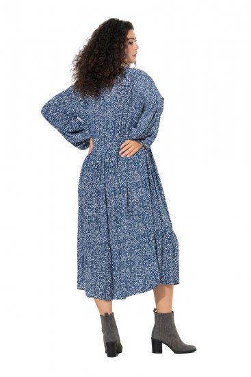 Ulla Popken 844594 Robe mi-longue fleurie Bleu marine - Robes midi - Robes midi grande taille